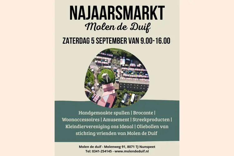 Gezellige Najaarsmarkt bij Molen De Duif op zaterdag 5 september