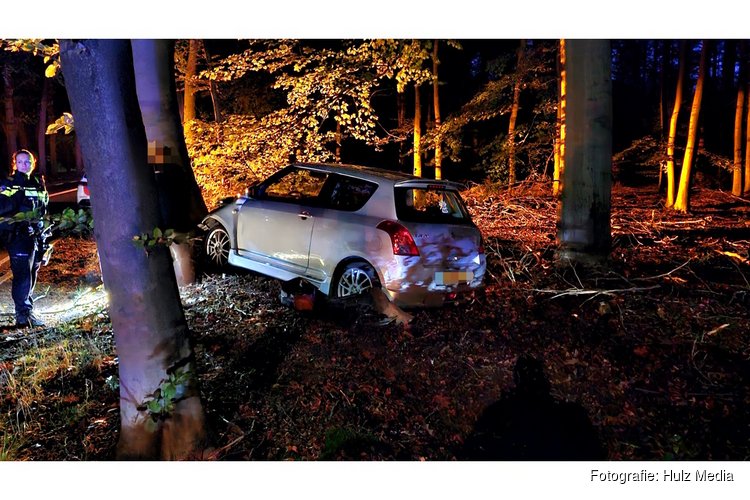 Auto raakt verkeerspaal en belandt in berm bij eenzijdig ongeval op Nunspeterweg in Elspeet