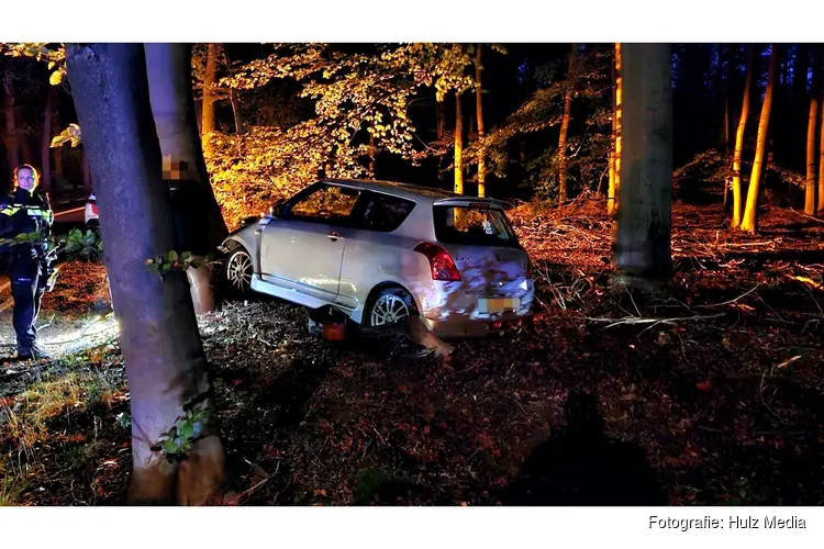 Auto raakt verkeerspaal en belandt in berm bij eenzijdig ongeval op Nunspeterweg in Elspeet